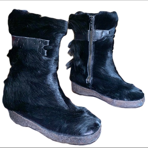 70's Black Goat Fur Yeti Boots 6.5/7 Go-go boots - Picture 3 of 16